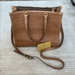 Patricia Nash Tan Woven Leather Shoulder Bag